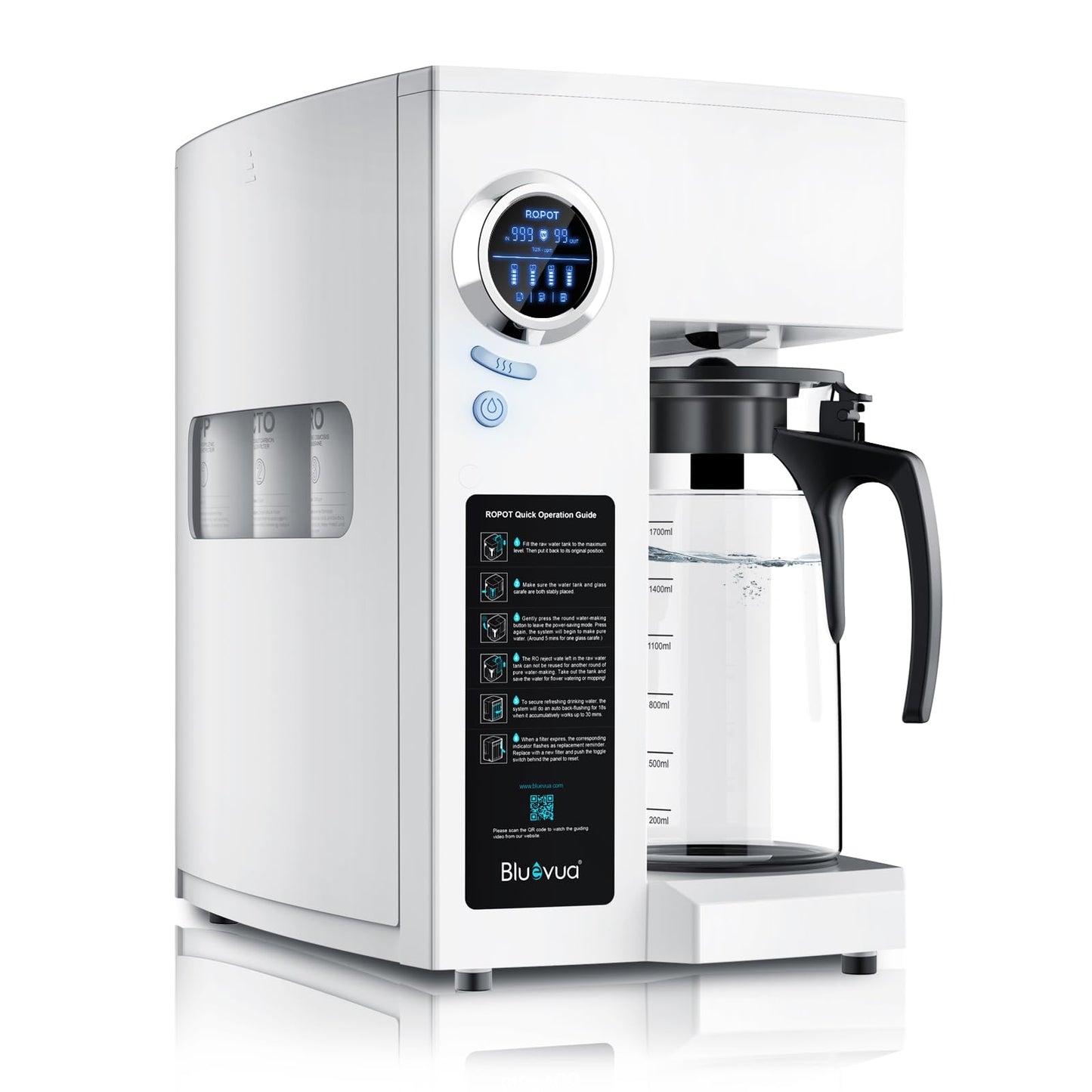 Bluevua Reverse Osmosis Countertop Water Filter, 6-Stage Filtration with UV Sterilization