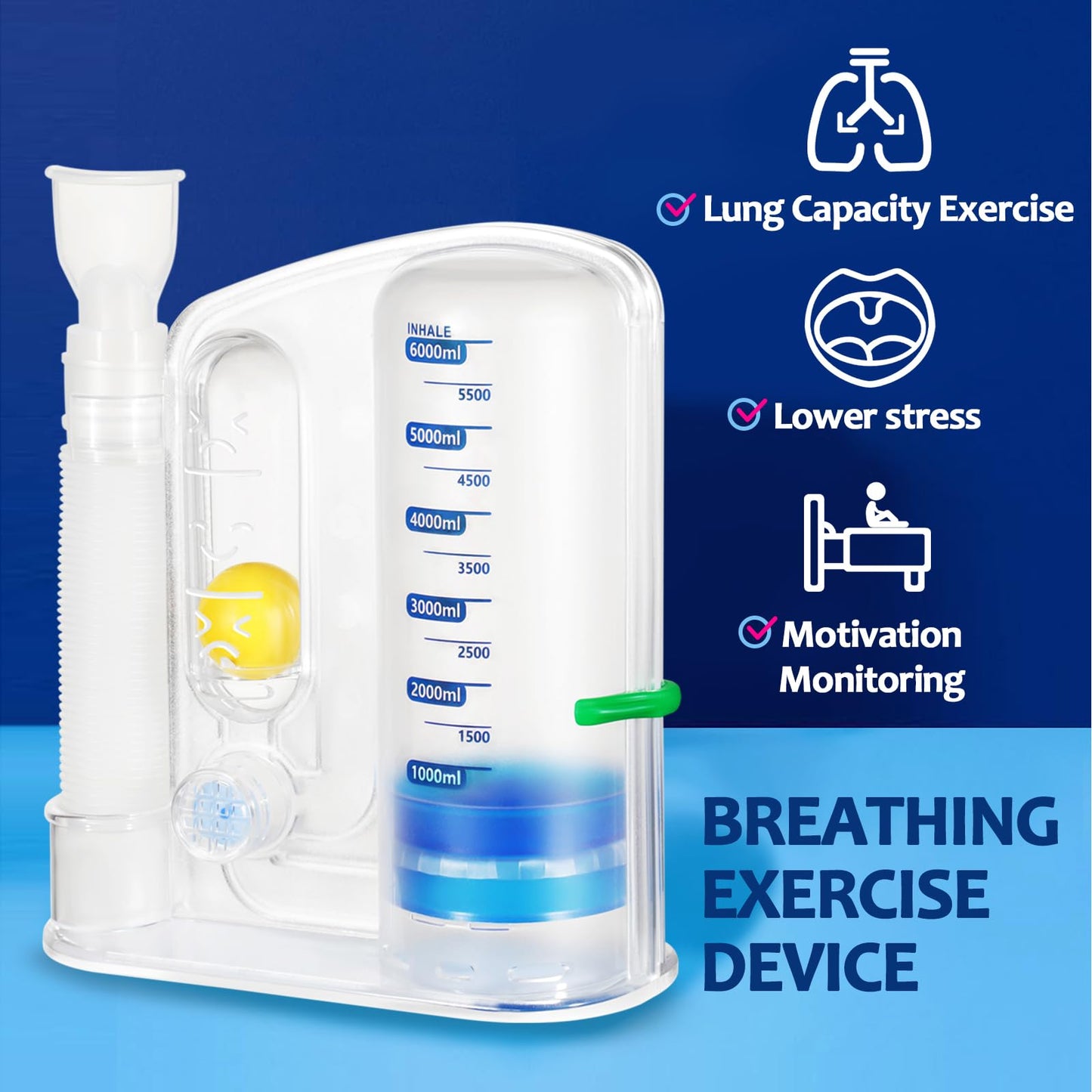 Incentive Spirometer, Lung Exercise and Breathing Trainer for Respiratory Therapy