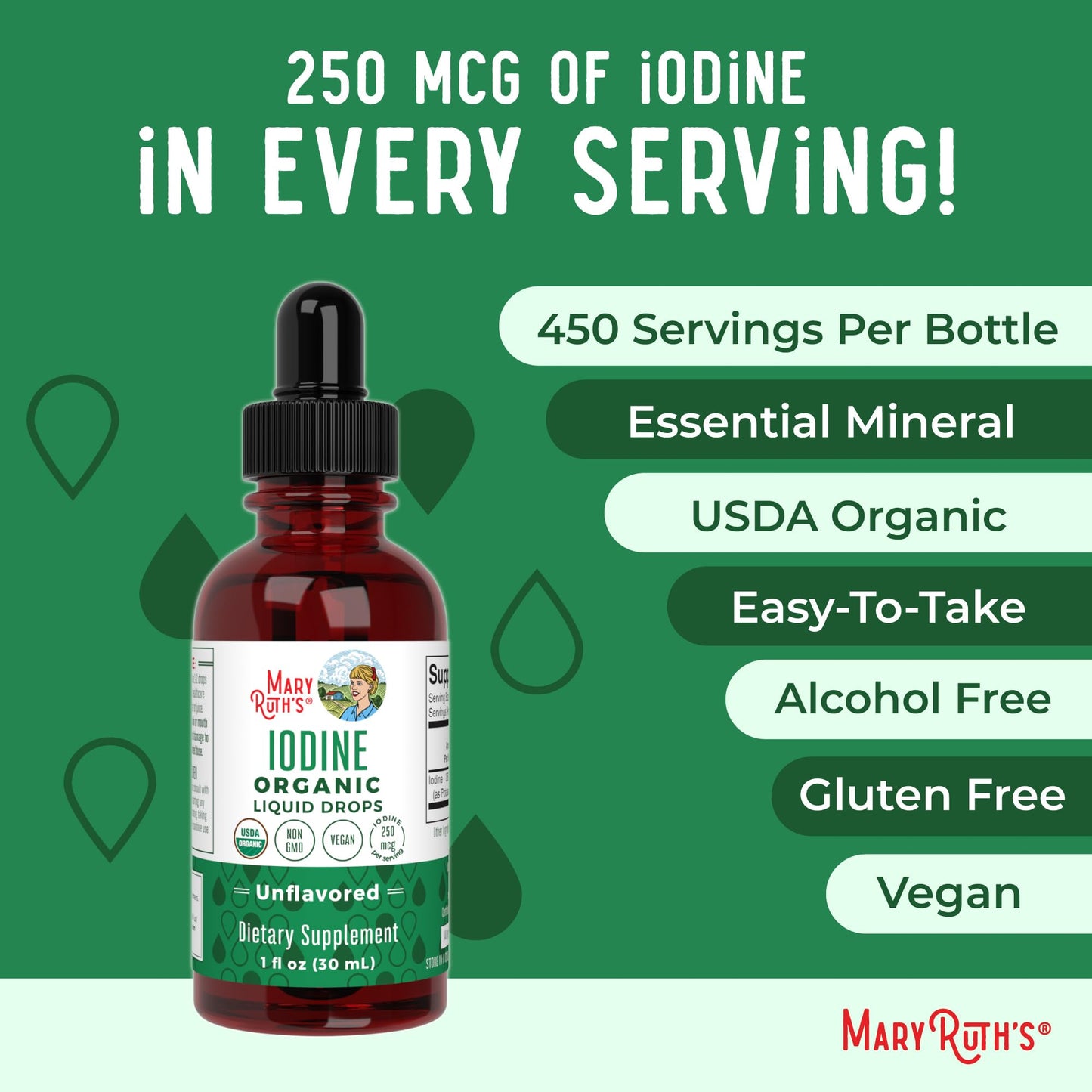 MaryRuth Organics Iodine Drops for Thyroid and Metabolic Support, 450 Servings