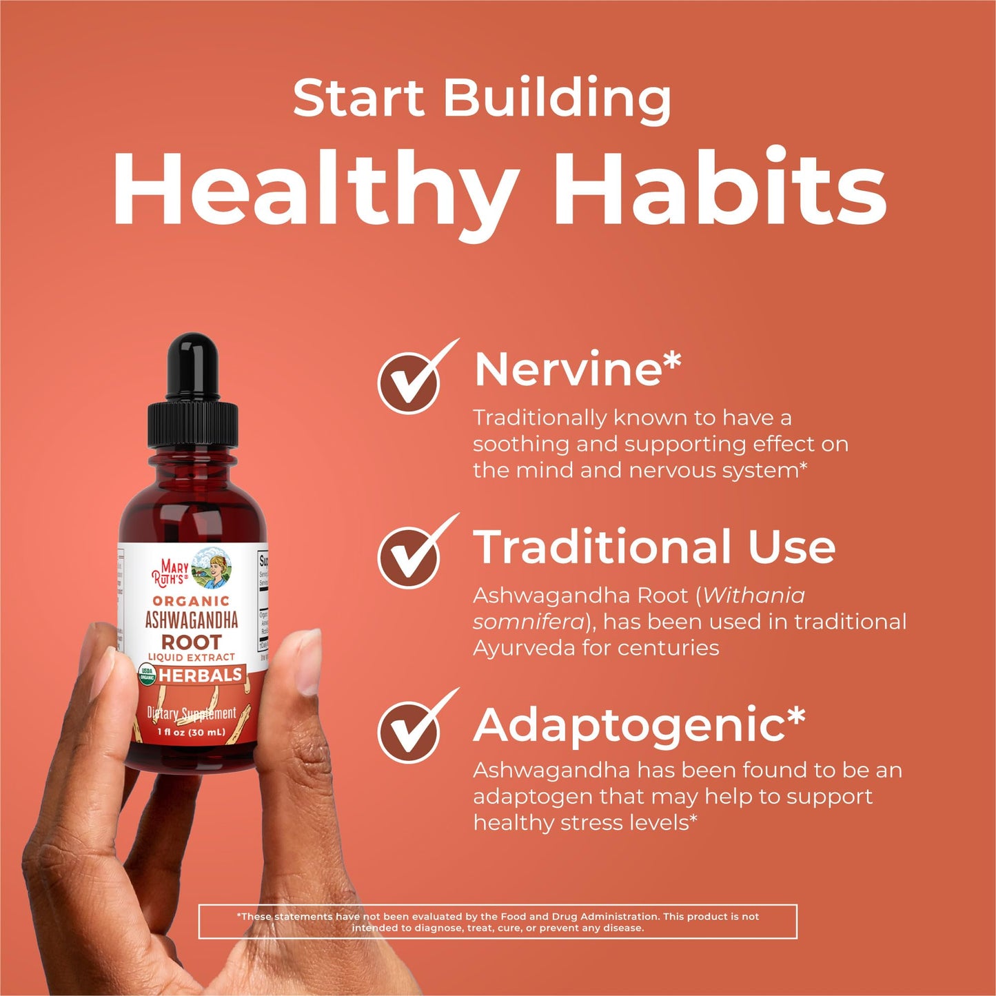 MaryRuth Organics Adaptogenic Ashwagandha Liquid Drops, 60 Servings