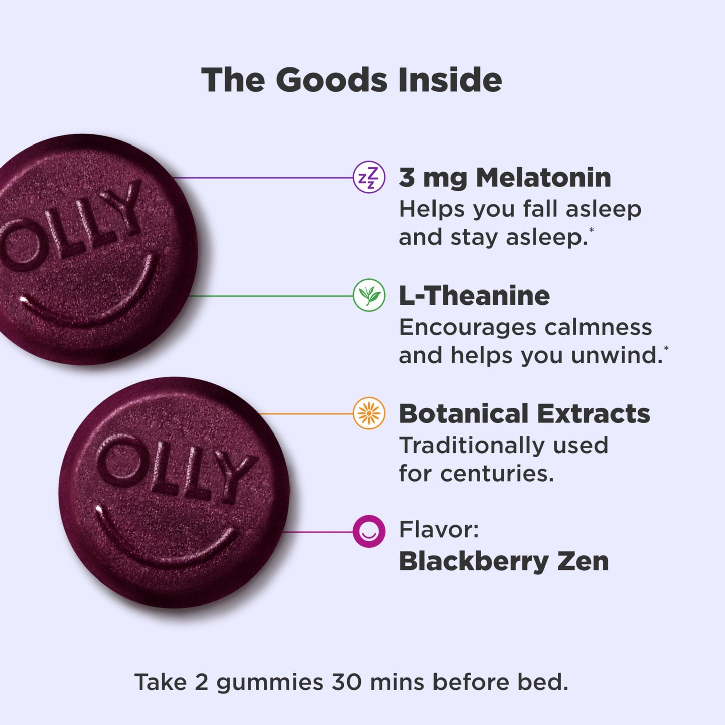 OLLY Sleep Gummies with Melatonin and L-Theanine for Restful Nights, 70 Count