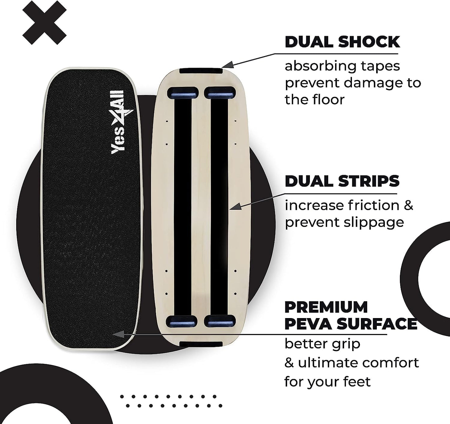 Balance Board Surf Sport Trainer with Adjustable Stoppers for Core Strength