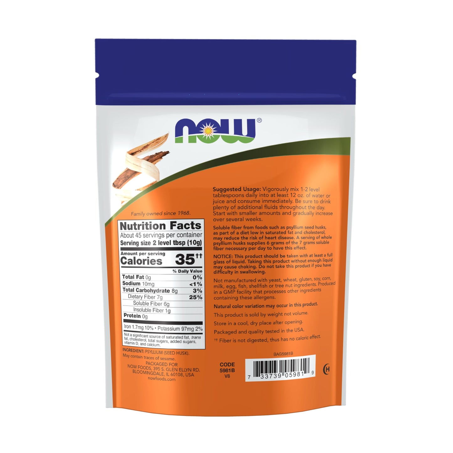 NOW Foods Whole Psyllium Husks, Non-GMO Soluble Fiber for Digestive Health, 16 Ounces