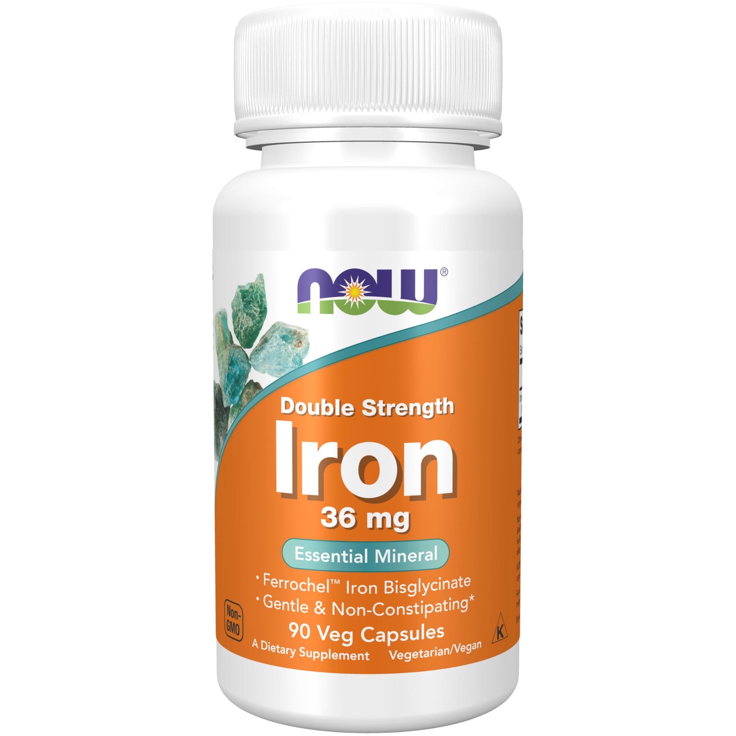 NOW Foods Iron Bisglycinate 36mg supplement capsules bottle