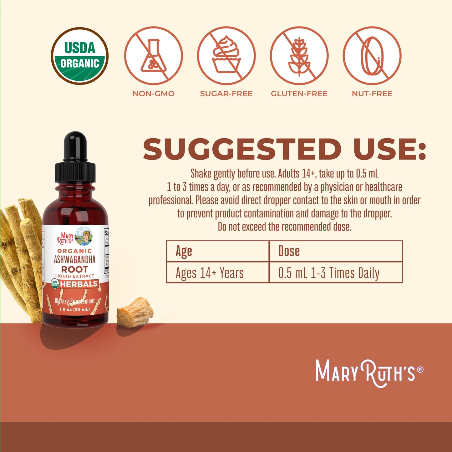 MaryRuth Organics Adaptogenic Ashwagandha Liquid Drops, 60 Servings