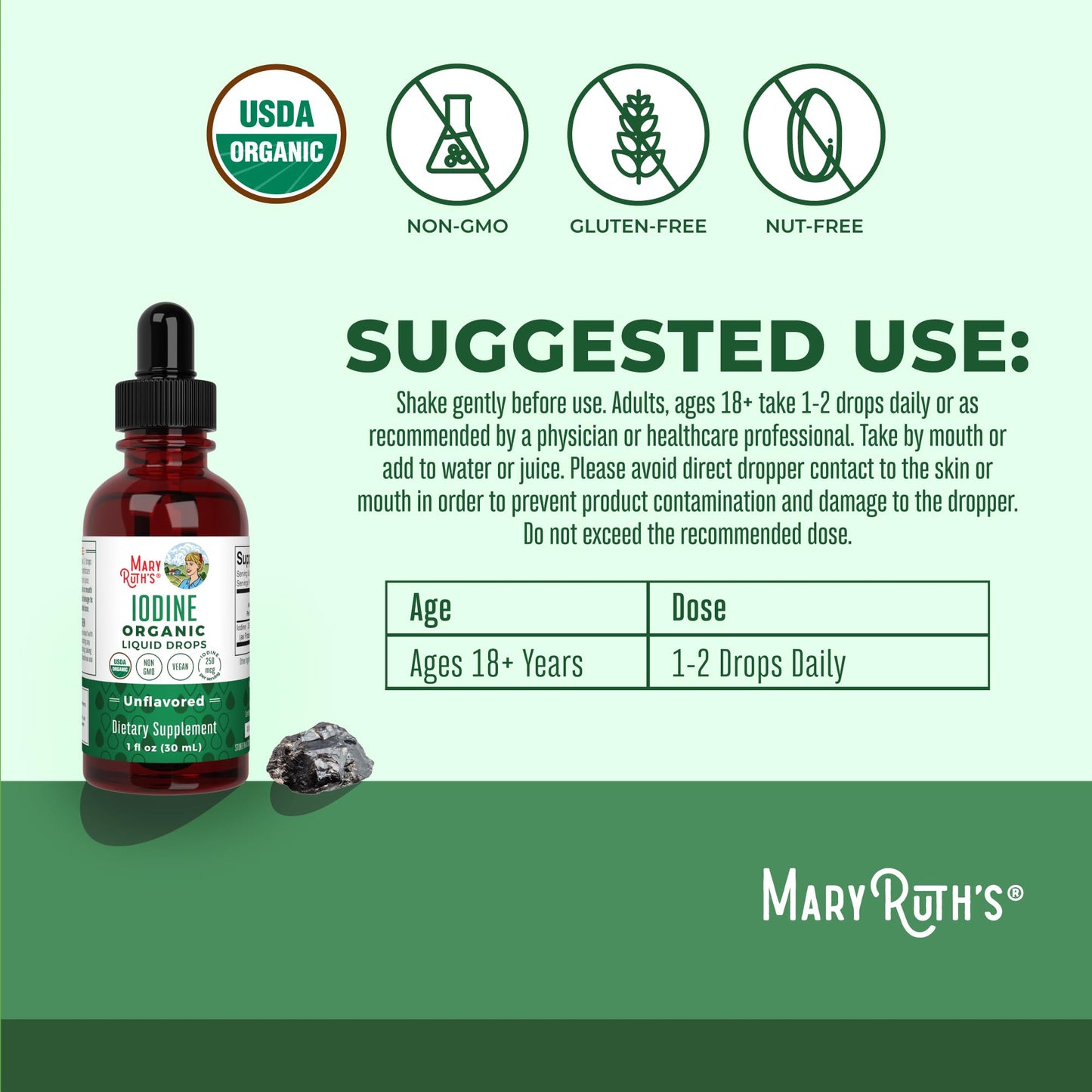 MaryRuth Organics Iodine Drops for Thyroid and Metabolic Support, 450 Servings