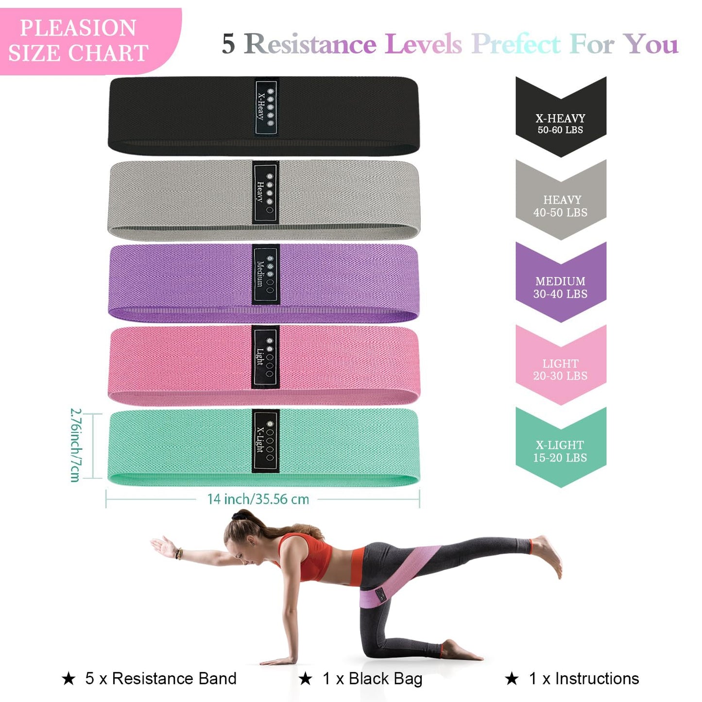 14-Inch Non-Slip Fabric Resistance Bands for Glute Workouts