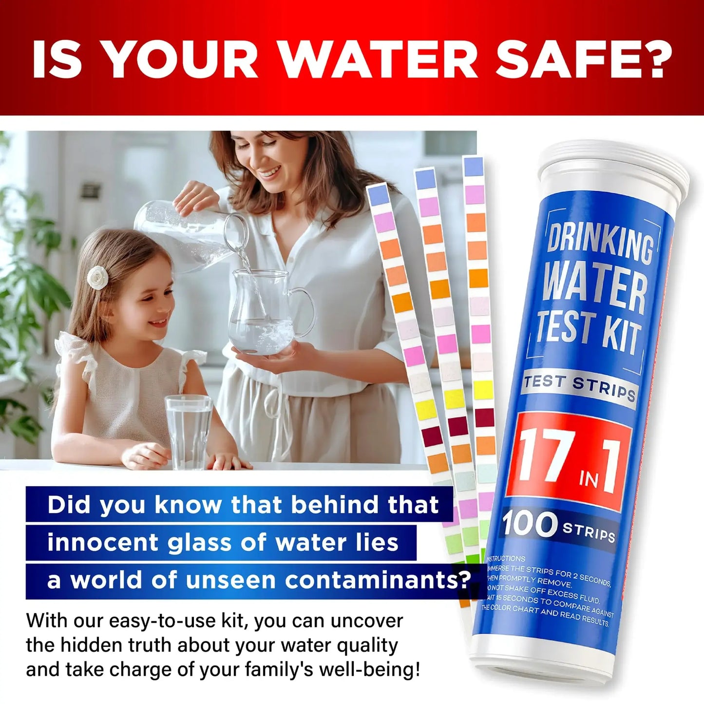 Drinking Water Home Test Kit, Tap and Well Water Strips, 120 ct - imprüv