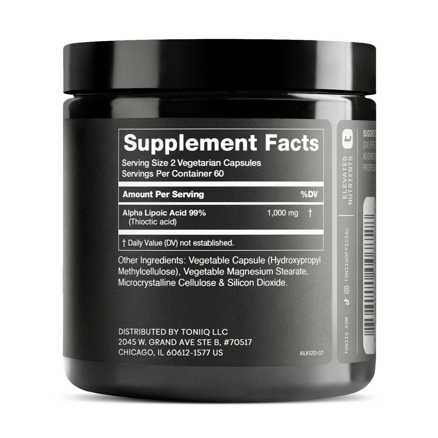 Toniiq Alpha Lipoic Acid 1000mg Capsules, 99% Pure ALA, 120 Capsules - imprüv