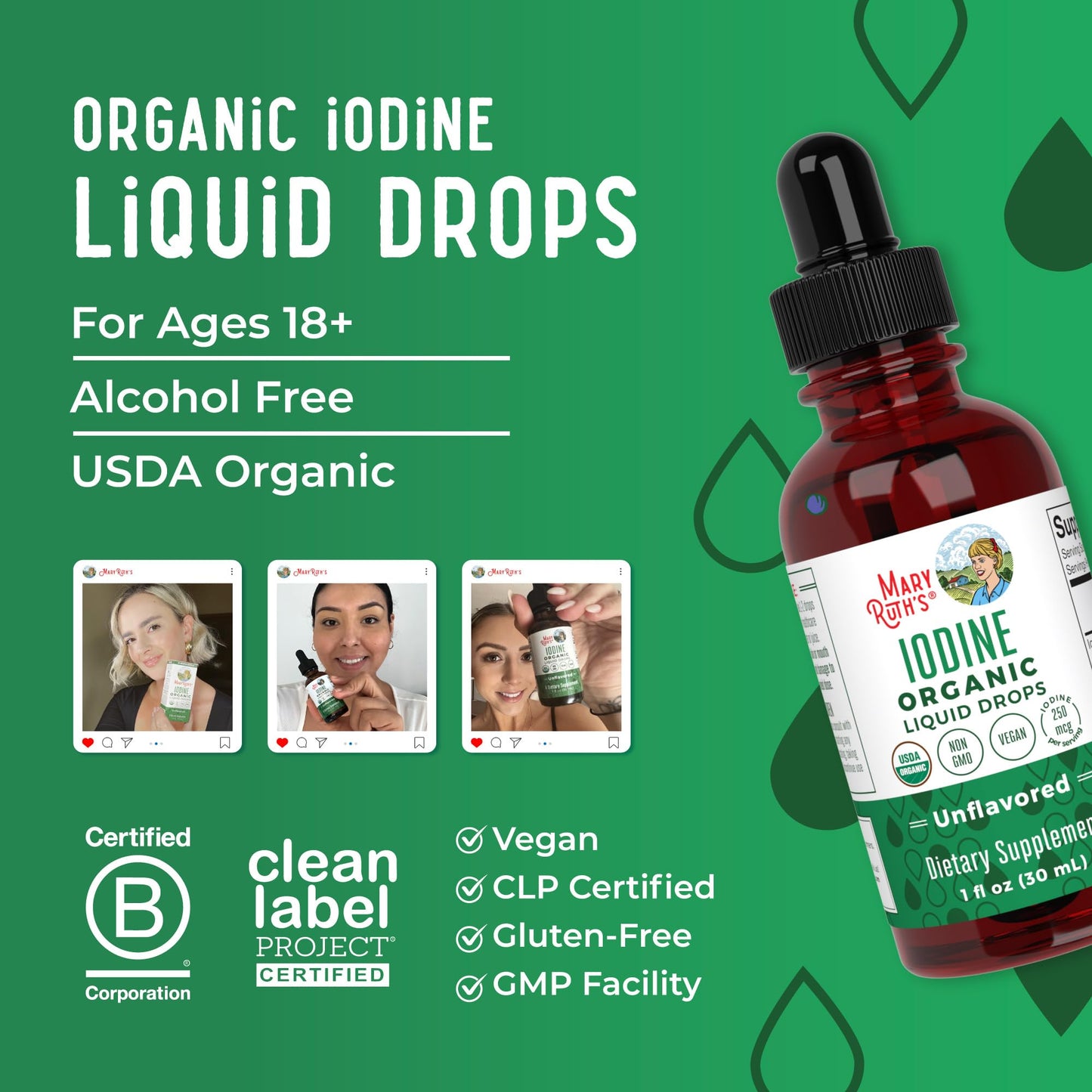 MaryRuth Organics Iodine Drops for Thyroid and Metabolic Support, 450 Servings