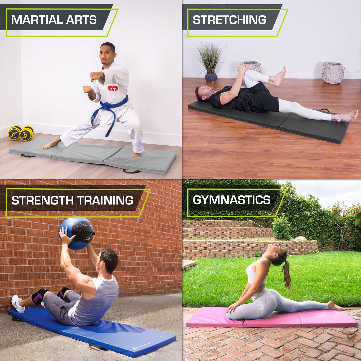 Tri-Folding Exercise Mat with Carrying Handles for Compact Home Gym