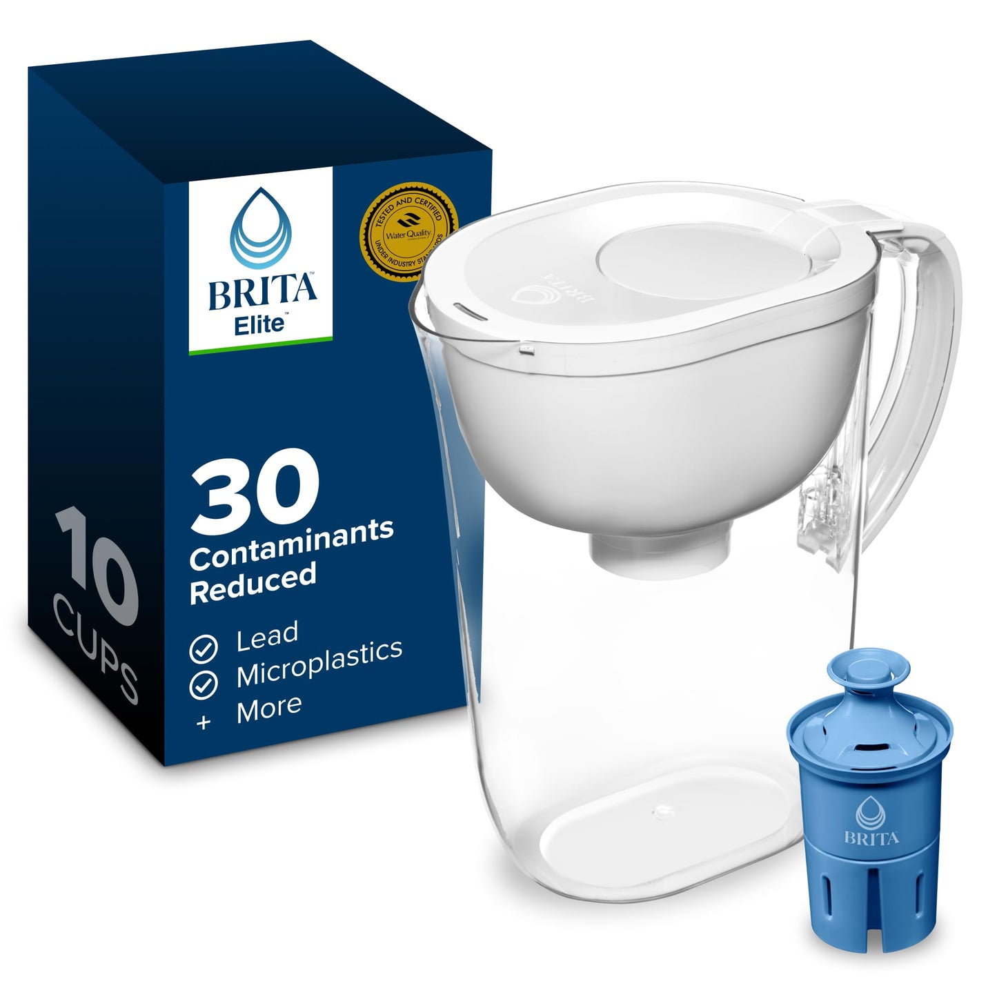 Brita Everyday Elite 10-cup water filter pitcher on white background
