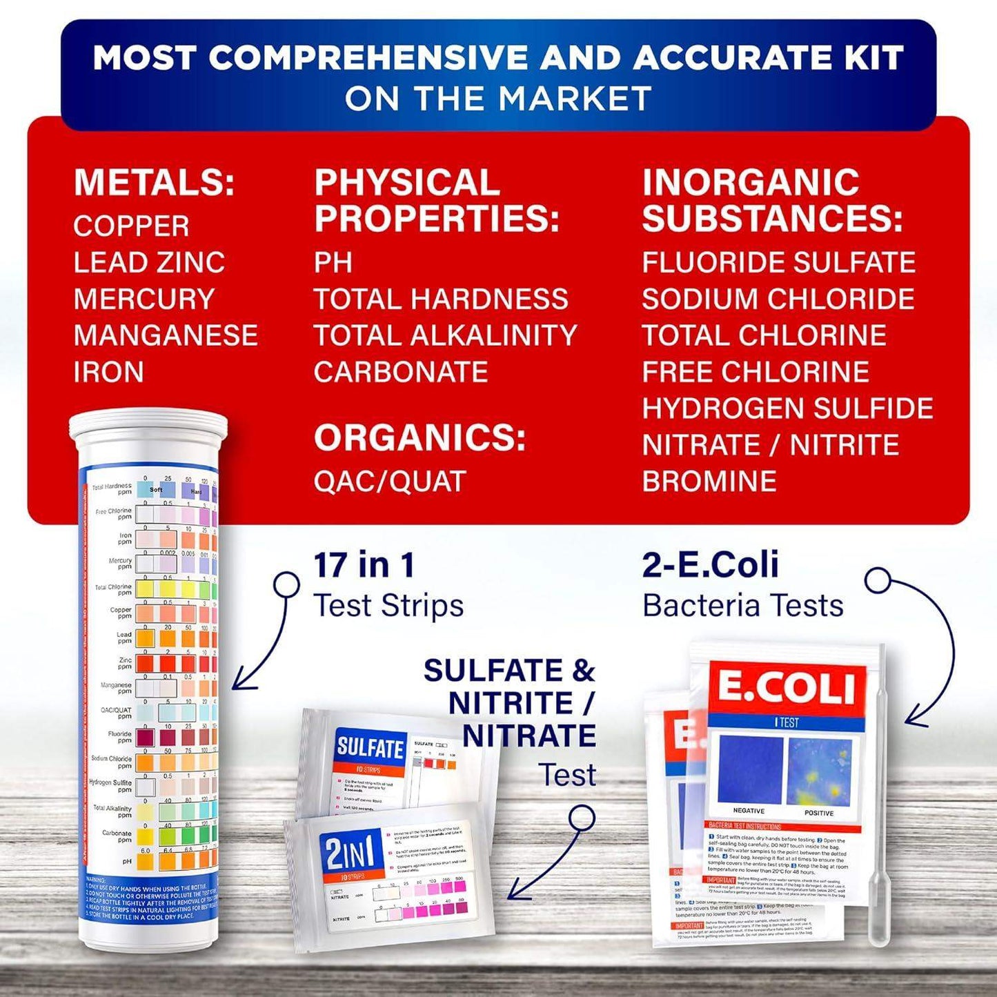 Drinking Water Home Test Kit, Tap and Well Water Testing Strips for Hardness and Heavy Metals, 120 ct - imprüv