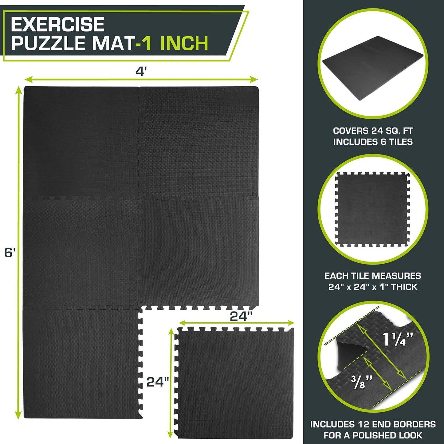 Extra Thick Puzzle Exercise Mat, Interlocking EVA Foam Tiles for Cushioned, Protective Workout Flooring - imprüv