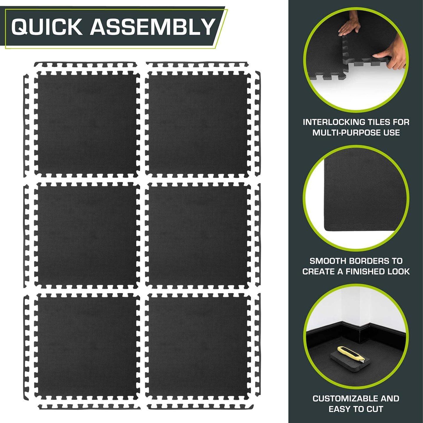 Extra Thick Puzzle Exercise Mat, Interlocking EVA Foam Tiles for Cushioned, Protective Workout Flooring - imprüv