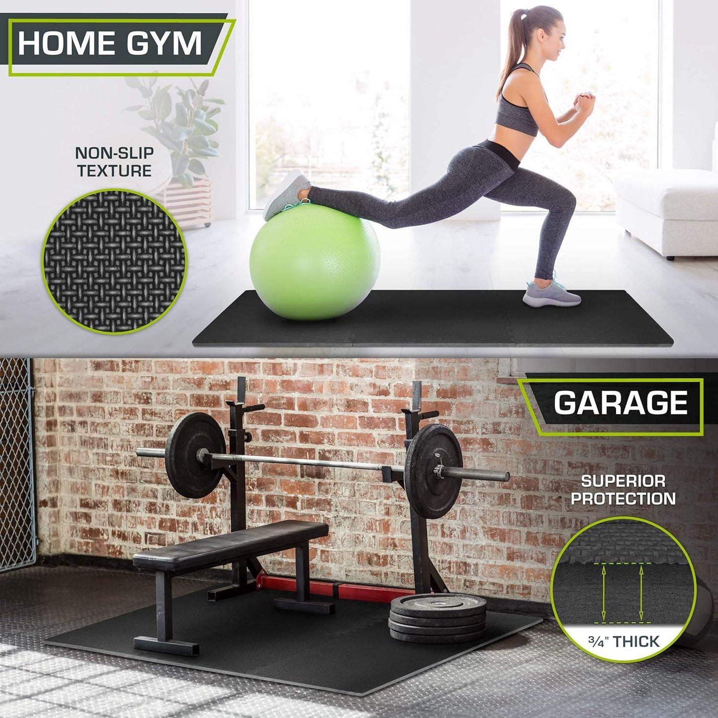 Extra Thick Puzzle Exercise Mat, Interlocking EVA Foam Tiles for Cushioned, Protective Workout Flooring - imprüv