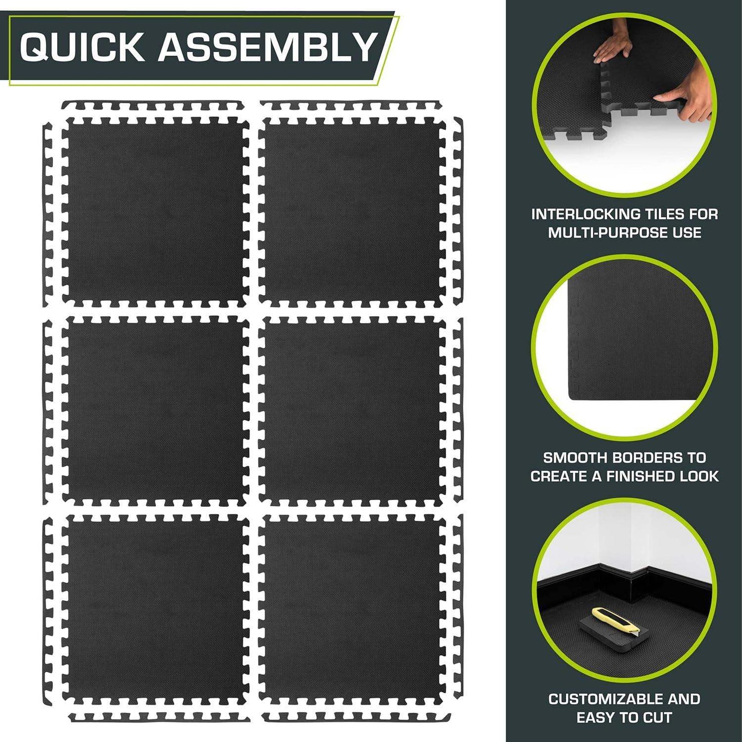Extra Thick Puzzle Exercise Mat, Interlocking EVA Foam Tiles for Cushioned, Protective Workout Flooring - imprüv