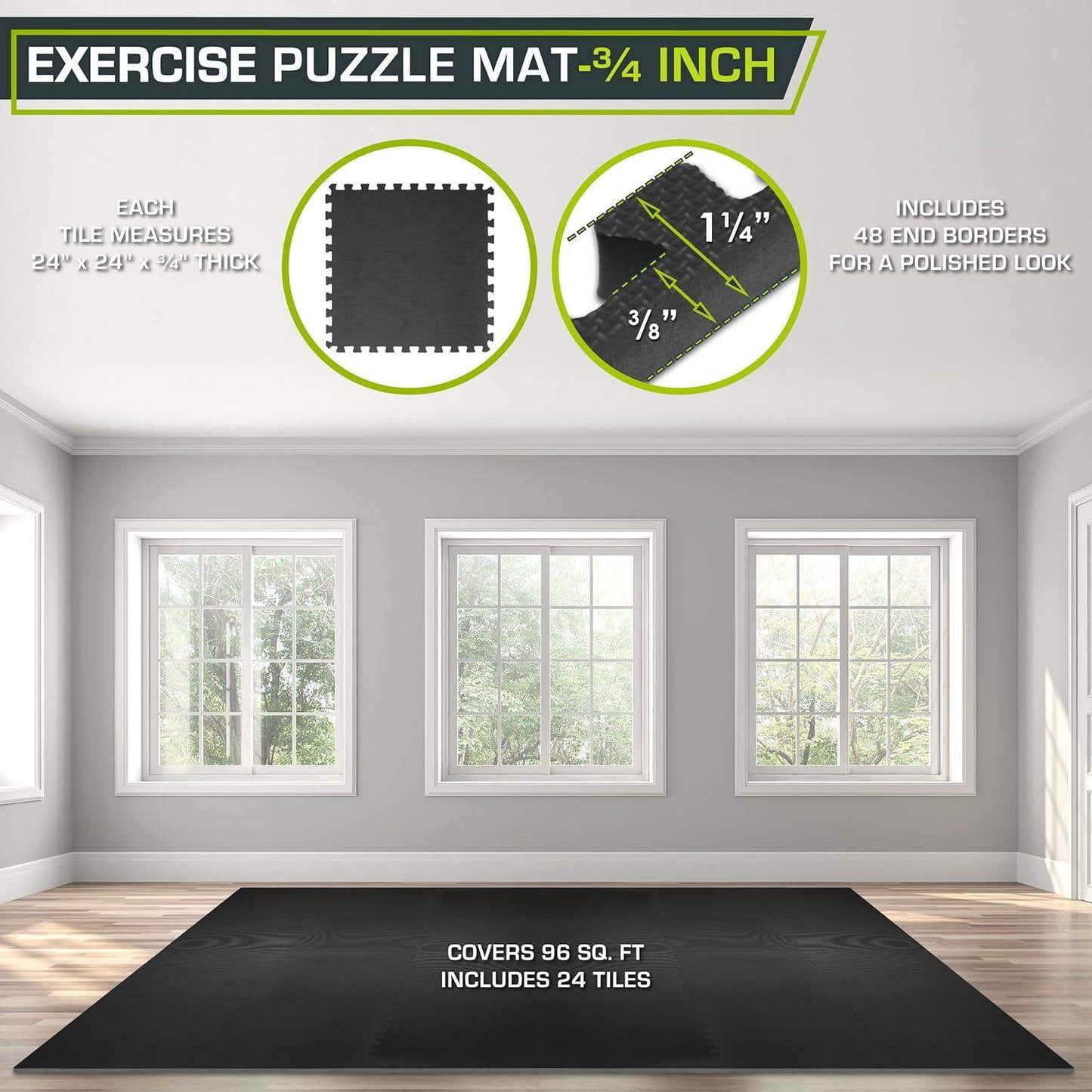 Extra Thick Puzzle Exercise Mat, Interlocking EVA Foam Tiles for Cushioned, Protective Workout Flooring - imprüv