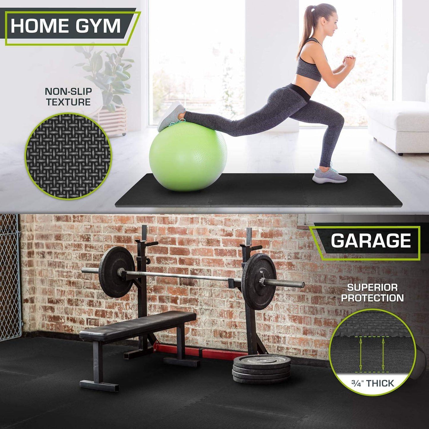 Extra Thick Puzzle Exercise Mat, Interlocking EVA Foam Tiles for Cushioned, Protective Workout Flooring - imprüv