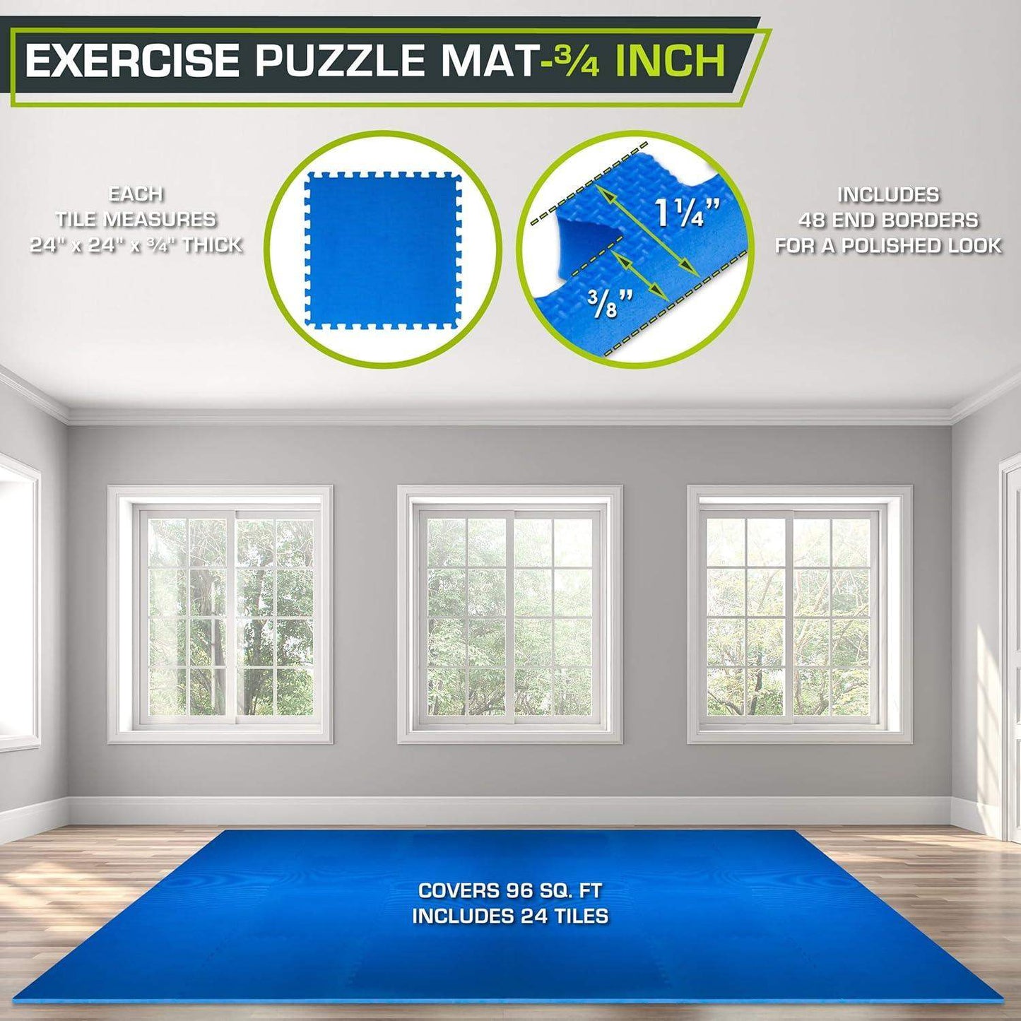 Extra Thick Puzzle Exercise Mat, Interlocking EVA Foam Tiles for Cushioned, Protective Workout Flooring - imprüv