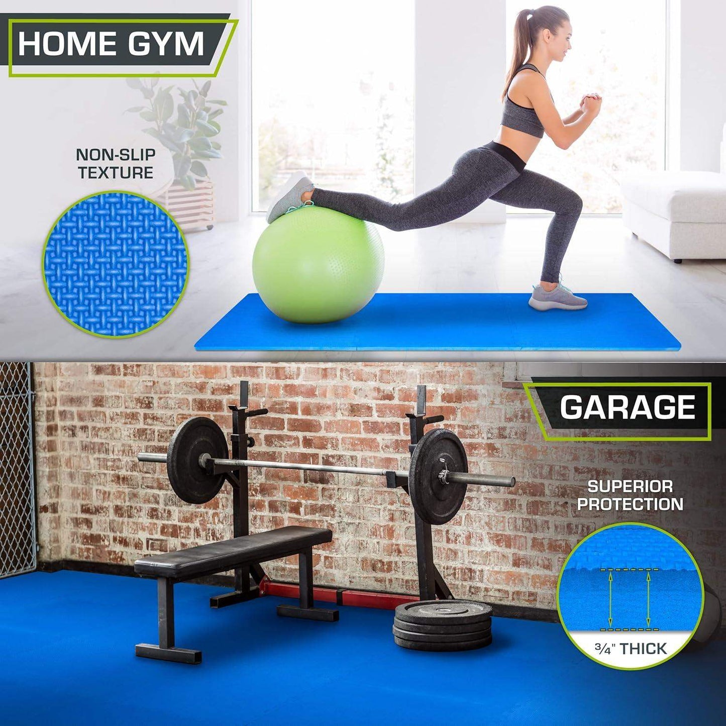 Extra Thick Puzzle Exercise Mat, Interlocking EVA Foam Tiles for Cushioned, Protective Workout Flooring - imprüv