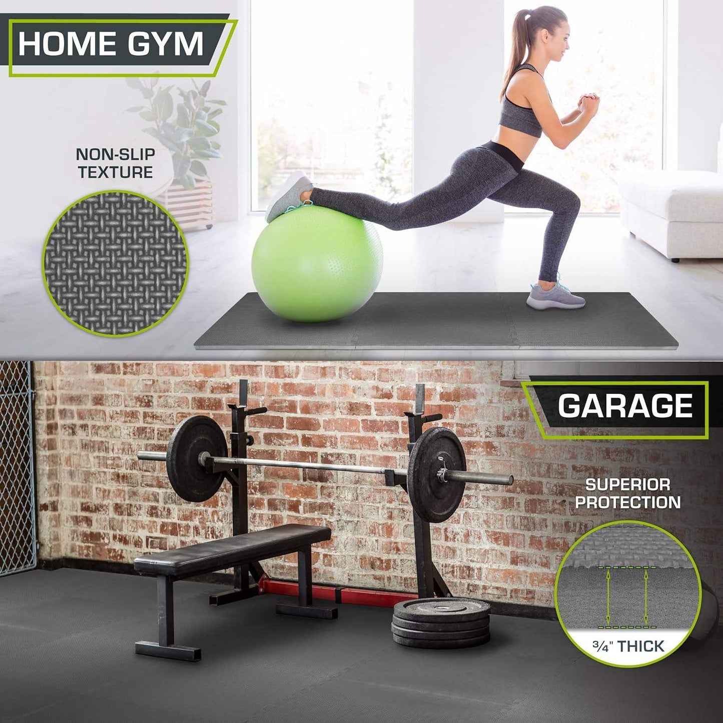 Extra Thick Puzzle Exercise Mat, Interlocking EVA Foam Tiles for Cushioned, Protective Workout Flooring - imprüv