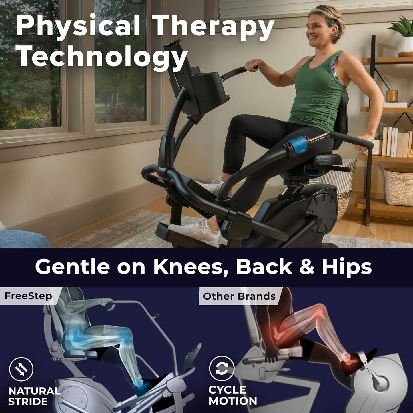 FreeStep Recumbent Cross Trainer, Magnetic Resistance Elliptical and Stride Stepper for Low-Impact Cardio and Joint-Friendly Strength - imprüv