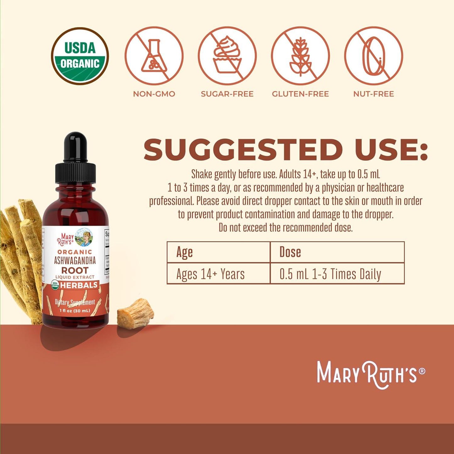 MaryRuth Organics Adaptogenic Ashwagandha Root Liquid Drops for Stress Relief and Mood Support - imprüv