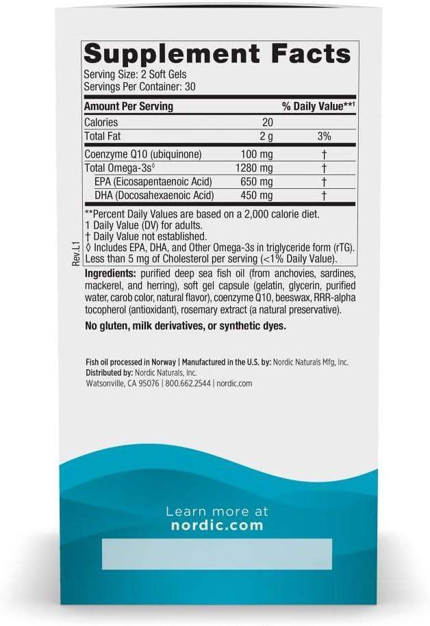 Nordic Naturals Omega-3 with CoQ10, 1280mg EPA+DHA for Heart and Brain Health - imprüv