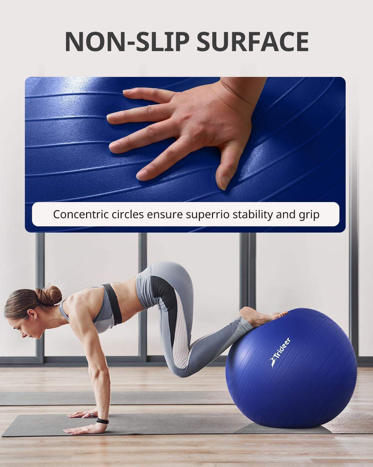 Swiss Exercise Yoga Ball for Balance and Core Stability with 5 Sizes and Quick Pump Included - imprüv