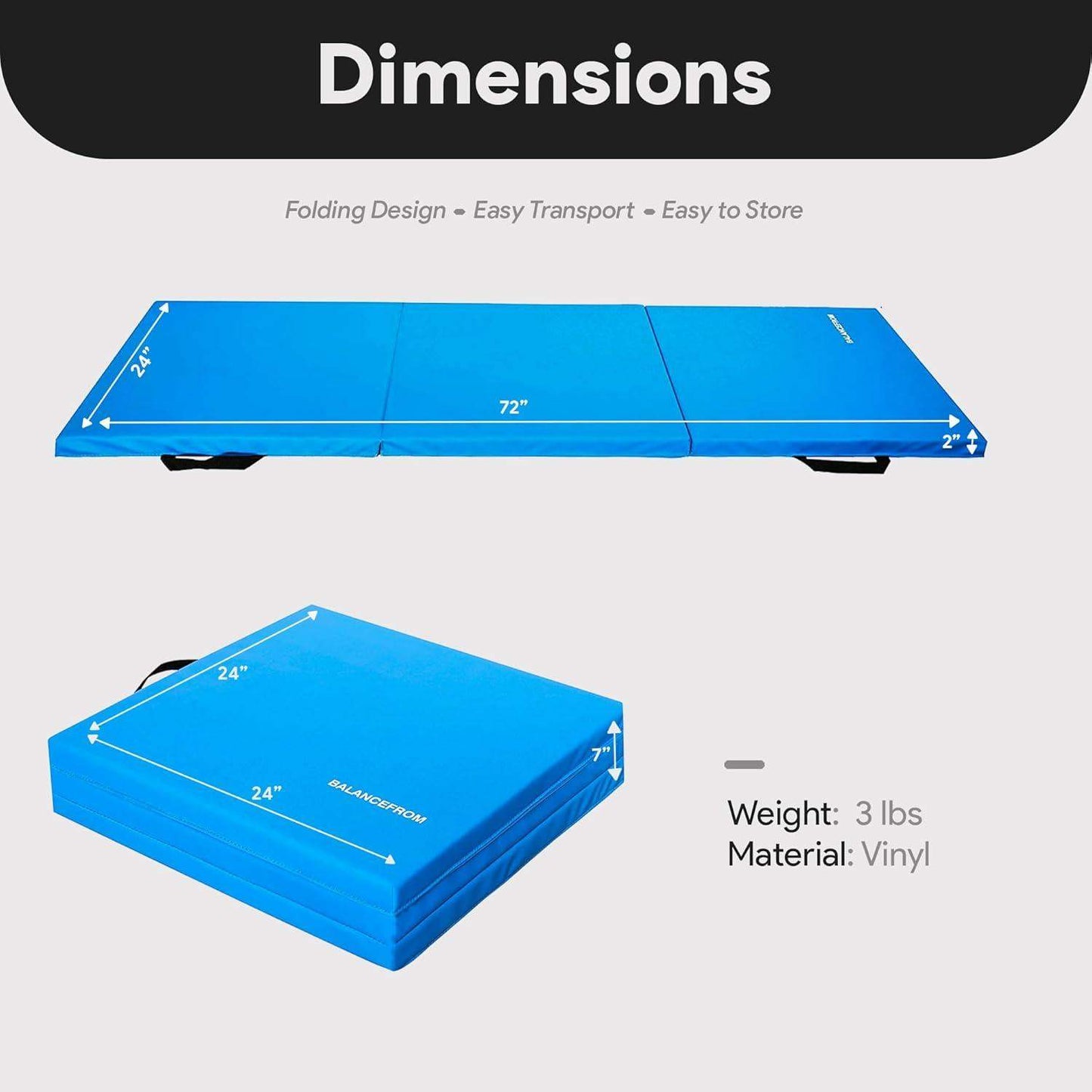 Tri-Folding 2-Inch Thick Gymnastics Mat for Home Gym and Cushioned Floor Exercises - imprüv