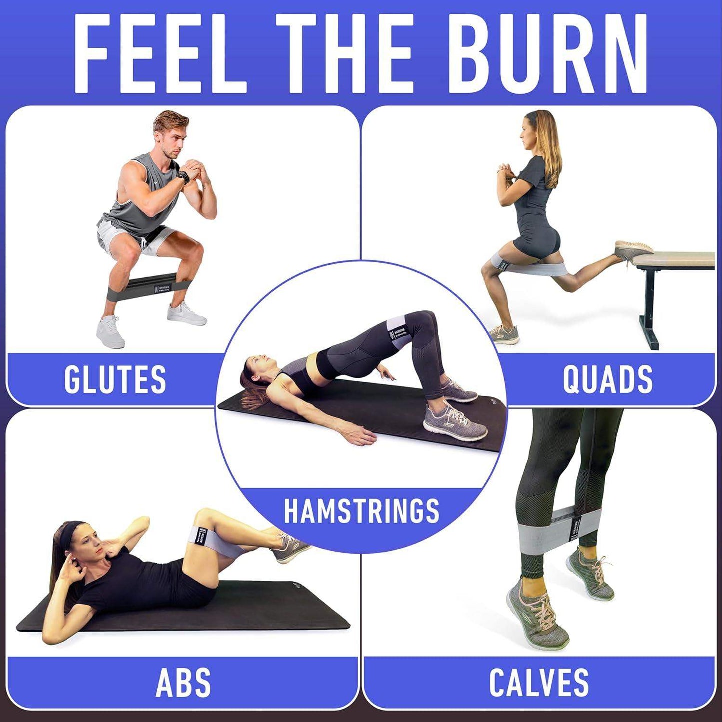 13.6-Inch Non-Slip Fabric Stretch Loop Resistance Bands for Glute Workouts, Hip Strength, and Core Stability - imprüv  