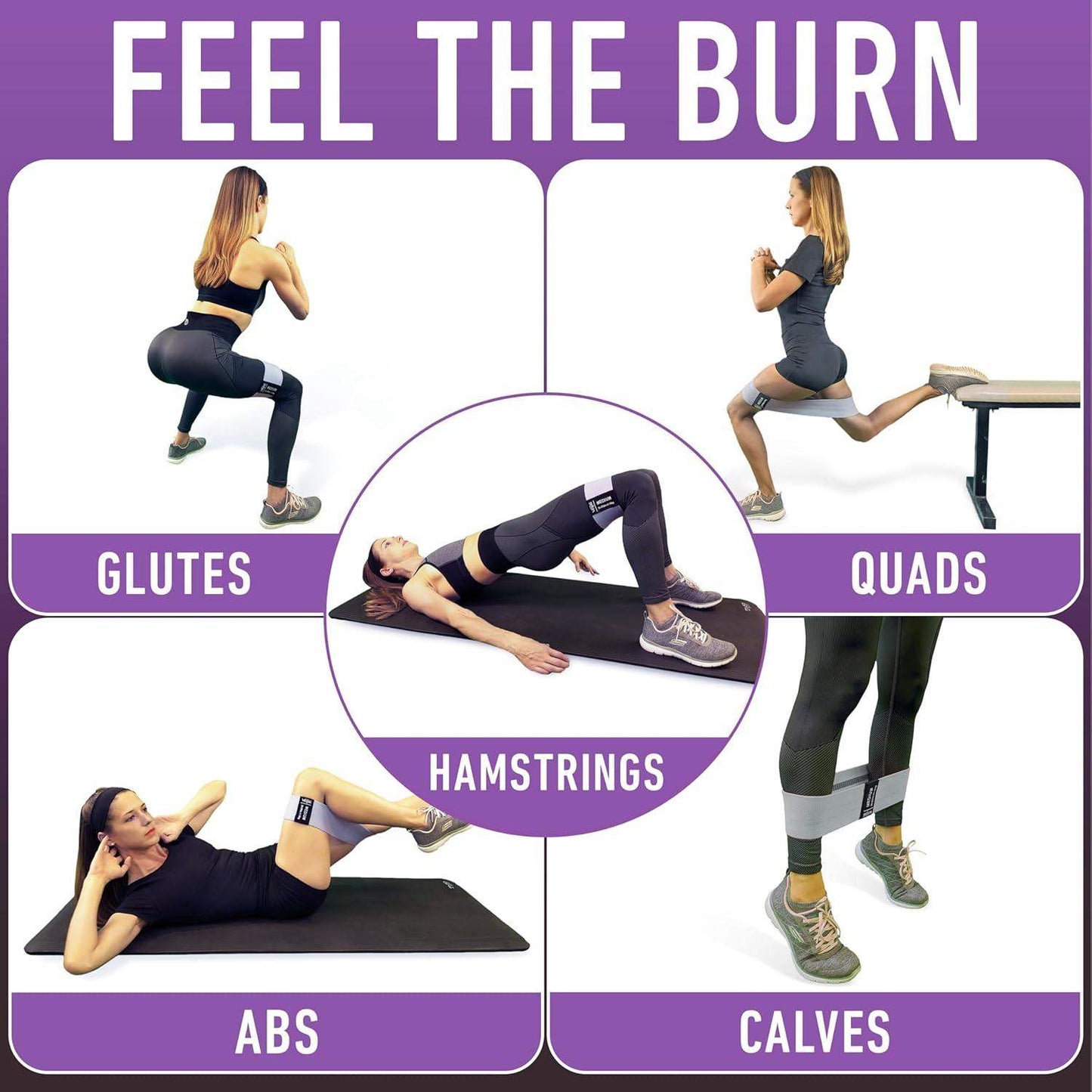 13.6-Inch Non-Slip Fabric Stretch Loop Resistance Bands for Glute Workouts, Hip Strength, and Core Stability - imprüv  