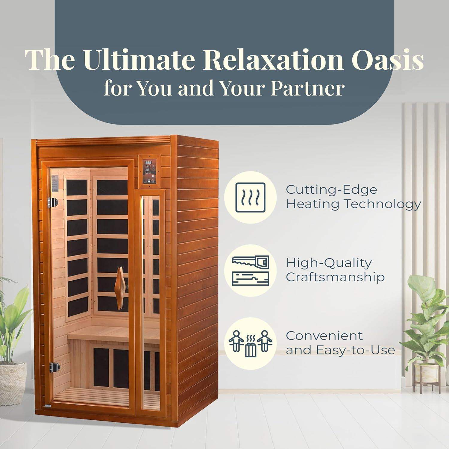 2-Person Infrared Home Sauna, Indoor Wellness Spa with Built-In Speakers and Chromotherapy Lighting for Detox and Circulation - imprüv  