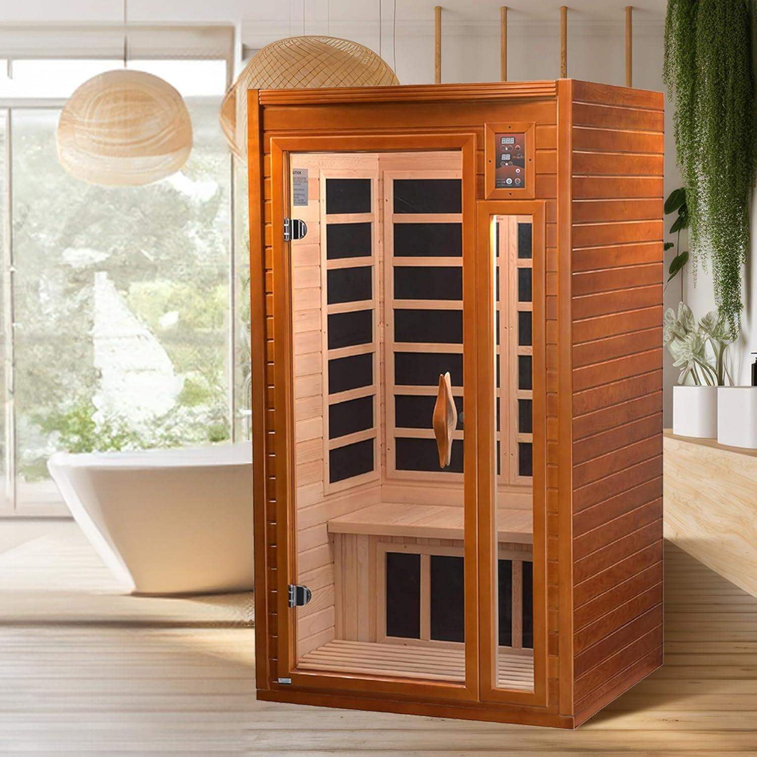 2-Person Infrared Home Sauna, Indoor Wellness Spa with Built-In Speakers and Chromotherapy Lighting for Detox and Circulation - imprüv  