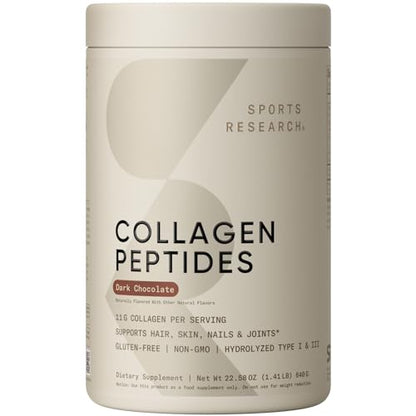 Sports Research Collagen Peptides - Hydrolyzed Type 1 & 3 Collagen Powder Protein Supplement for Healthy Skin, Nails, & Joints - Easy Mixing Vital Nutrients & Proteins, Collagen for Women & Men