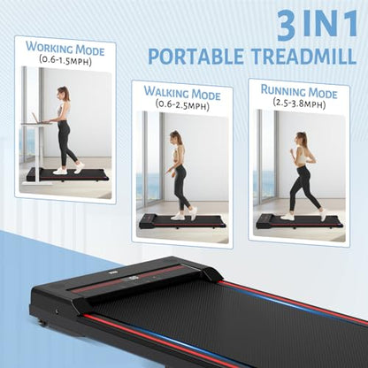 Portable Under Desk Treadmill Walking Pad for Home & Office, 340lbs Capacity, 3 in 1 Portable Walking Pad
