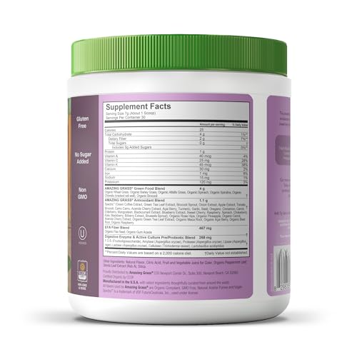 Superfood Greens Blend with Antioxidants, Digestive Enzymes, Fiber Prebiotics and Probiotics