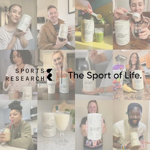 Sports Research Collagen Peptides - Hydrolyzed Type 1 & 3 Collagen Powder Protein Supplement for Healthy Skin, Nails, & Joints - Easy Mixing Vital Nutrients & Proteins, Collagen for Women & Men