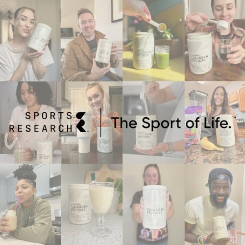 Sports Research Collagen Peptides - Hydrolyzed Type 1 & 3 Collagen Powder Protein Supplement for Healthy Skin, Nails, & Joints - Easy Mixing Vital Nutrients & Proteins, Collagen for Women & Men