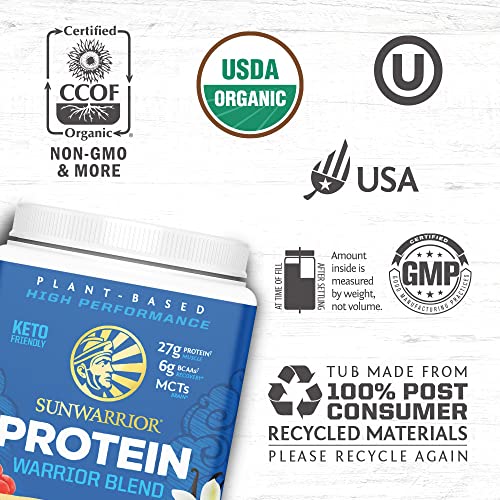 Vegan Organic Protein Powder Plant-based | BCAA Amino Acids Hemp Seed Soy Free Dairy Free Gluten Free Synthetic Free NON-GMO | Chocolate 30 Servings | Warrior Blend by Sunwarrior.