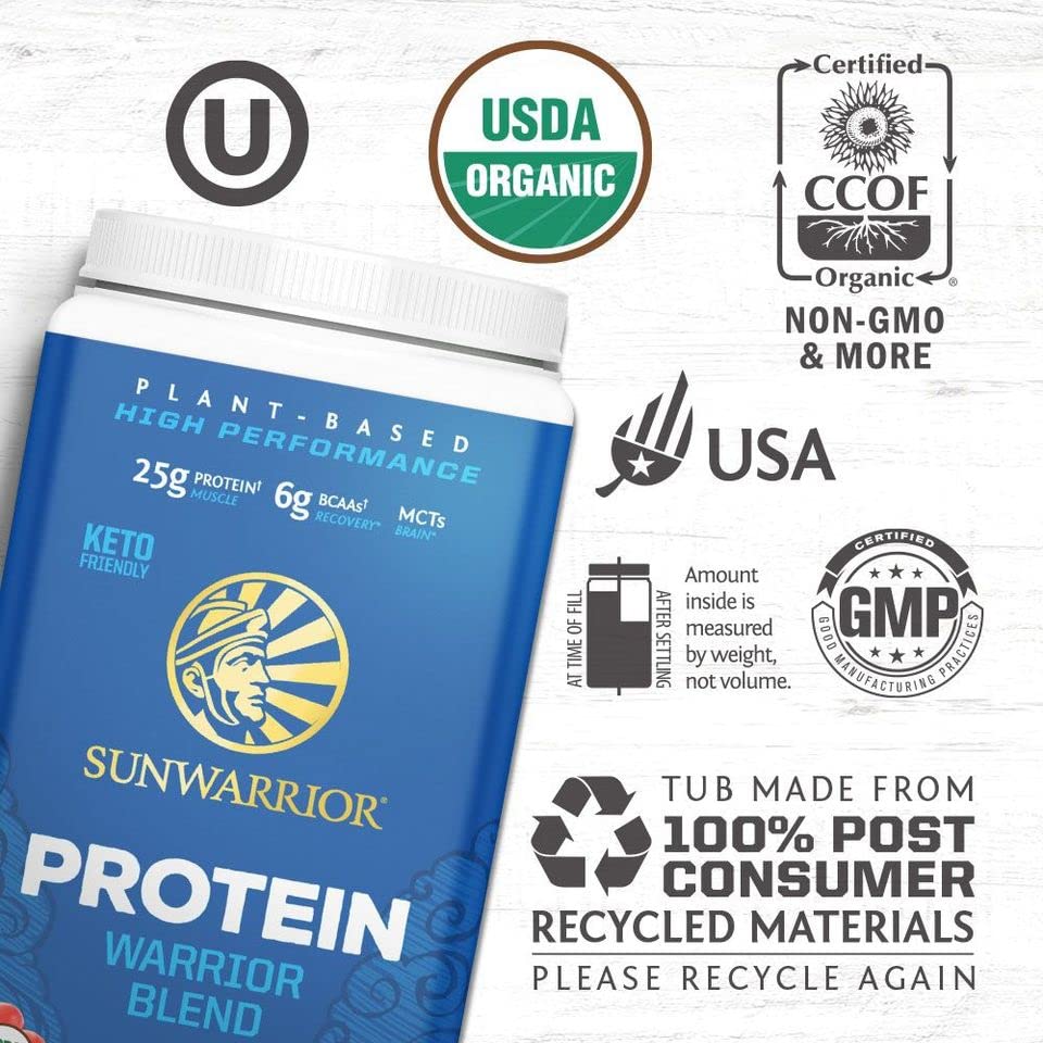 Vegan Organic Protein Powder Plant-based | BCAA Amino Acids Hemp Seed Soy Free Dairy Free Gluten Free Synthetic Free NON-GMO | Chocolate 30 Servings | Warrior Blend by Sunwarrior.