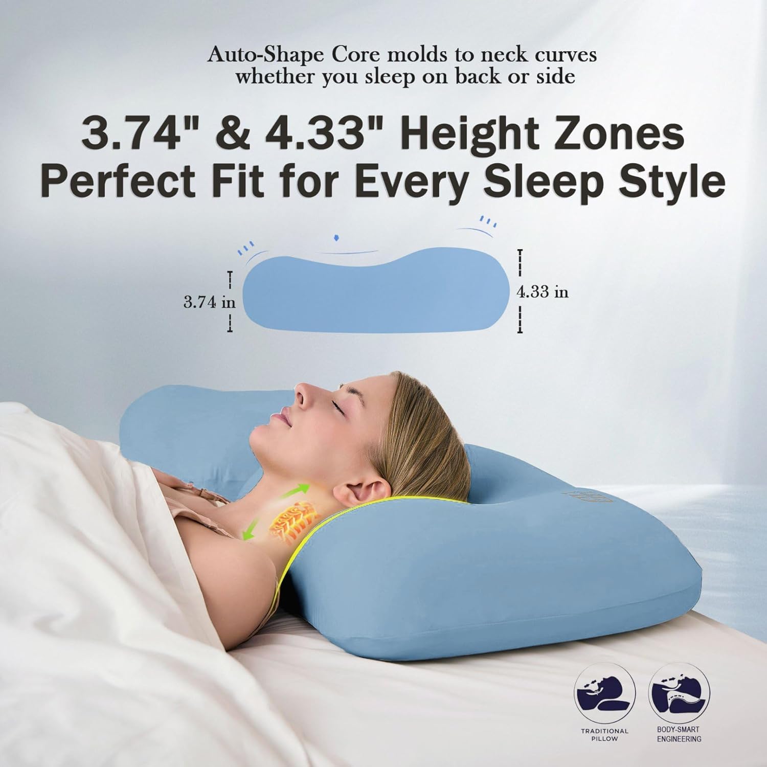Cervical Dual-Height Memory Foam Pillow with Cooling Ergonomic Support - imprüv 
