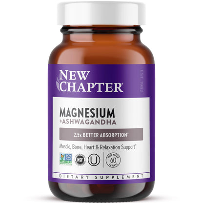 New Chapter Magnesium Glycinate with Ashwagandha for Muscle, Heart, Nerve and Bone Health