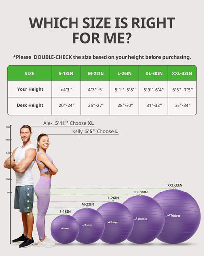 Swiss Exercise Yoga Ball for Balance and Core Stability with 5 Sizes and Quick Pump Included - imprüv 