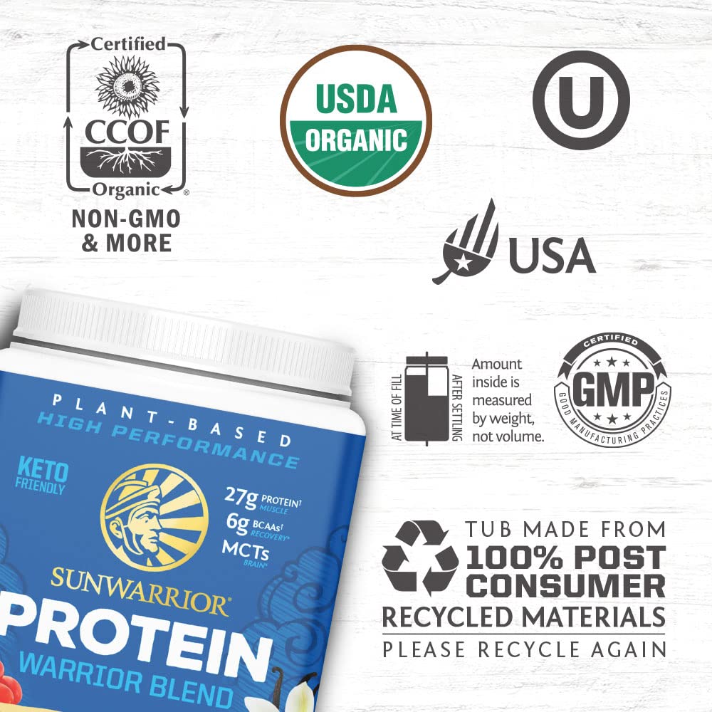 Vegan Organic Protein Powder Plant-based | BCAA Amino Acids Hemp Seed Soy Free Dairy Free Gluten Free Synthetic Free NON-GMO | Chocolate 30 Servings | Warrior Blend by Sunwarrior.