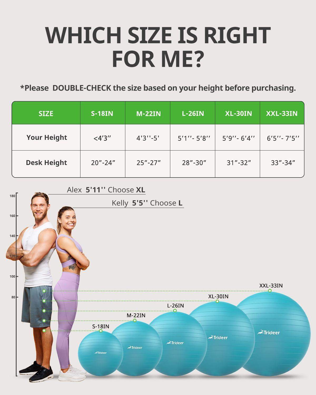 Swiss Exercise Yoga Ball for Balance and Core Stability with 5 Sizes and Quick Pump Included - imprüv 