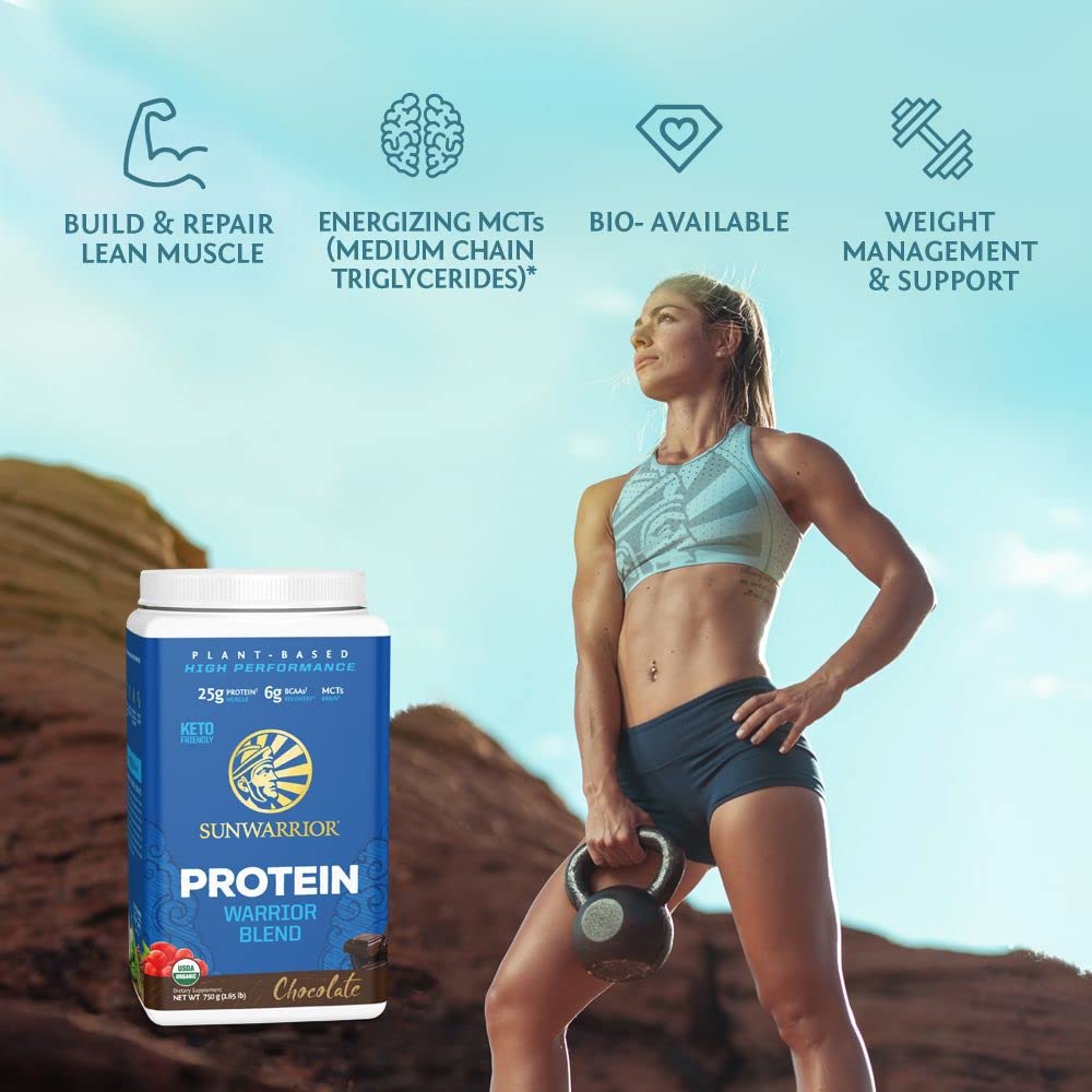 Vegan Organic Protein Powder Plant-based | BCAA Amino Acids Hemp Seed Soy Free Dairy Free Gluten Free Synthetic Free NON-GMO | Chocolate 30 Servings | Warrior Blend by Sunwarrior.