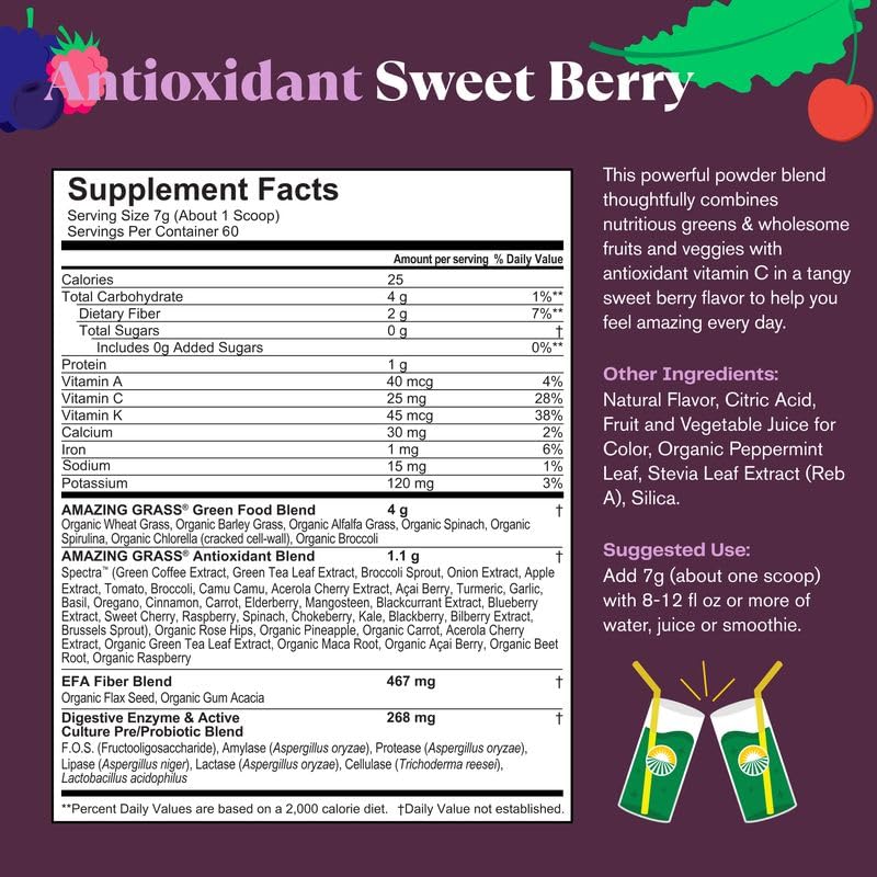 Superfood Greens Blend with Antioxidants, Digestive Enzymes, Fiber Prebiotics and Probiotics