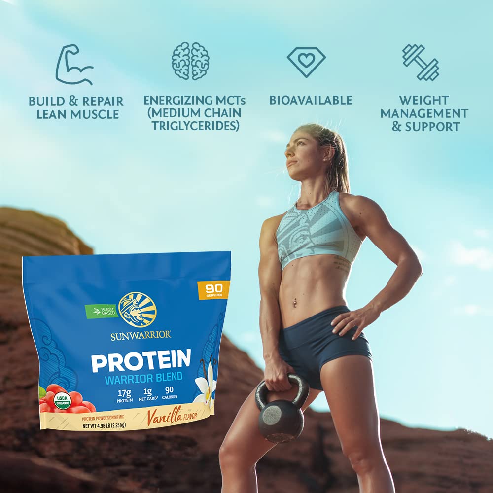 Vegan Organic Protein Powder Plant-based | BCAA Amino Acids Hemp Seed Soy Free Dairy Free Gluten Free Synthetic Free NON-GMO | Chocolate 30 Servings | Warrior Blend by Sunwarrior.